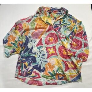 Lauren Ralph Lauren Blouse Womens 2X White Boho Colorful 100% Cotton